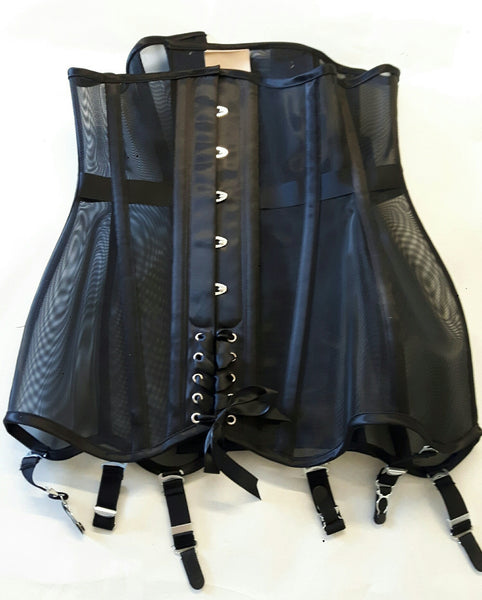Mesh black suspender girdle corset