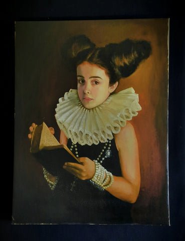 Faux Tudor historical painting, `Scarlett Tudor` Digital stretched print on canvas