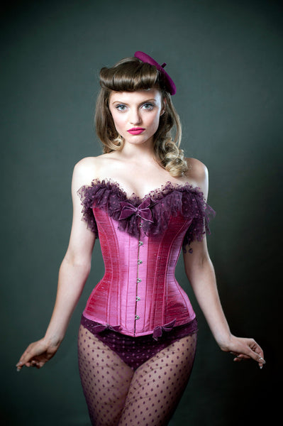 pink overbust corset polka dot tulle